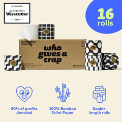 Who Gives A Crap 100% Bamboo Toilet Paper, 3 Ply, 330 Sheets, Long, Strong & Soft Toilet Tissue, Sustainable, Biodegradable, Renewable, Tree Free Bathroom Tissue Made with Bamboo Fibers